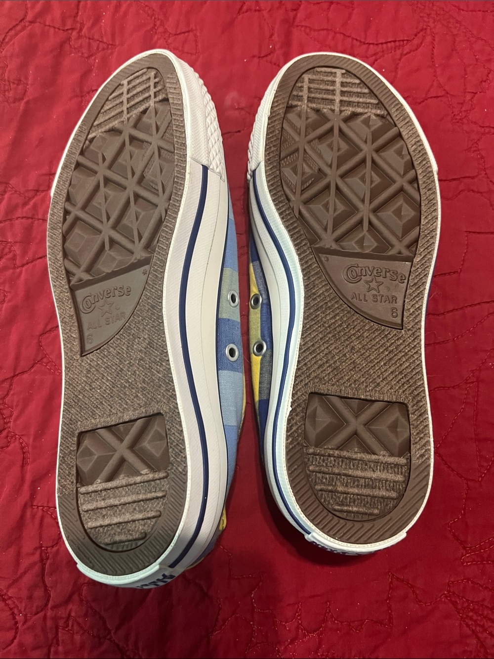 Converse Low-Top Plaid Sneakers in Yellow and Blue - Picture 3 of 4